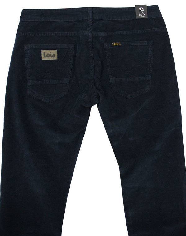 Back pocket details on Lois Sierra Retro 80s Mod Needle Cord Trousers in Navy