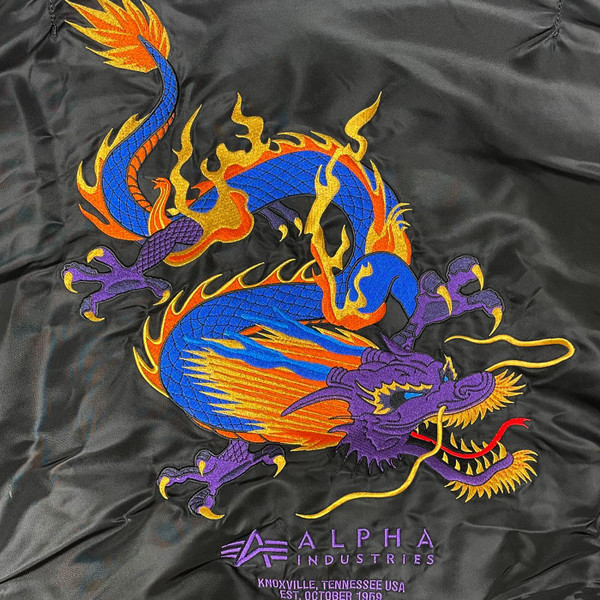 Alpha Industries MA-1 Dragon Embroidery Retro Bomber Jacket in Black 138103 03