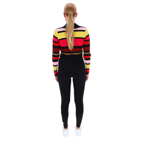 Fila Vintage Women's F23WF029 001 Lar 70s Style Striped Ribbed Zip Neck Polo Top