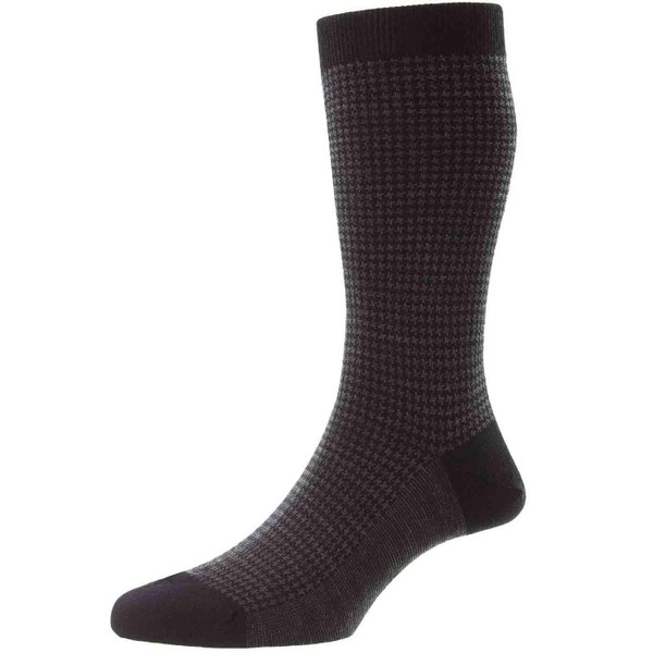 Pantherella Highbury Retro Mod Made in England Dogtooth Socks in Black/Grey