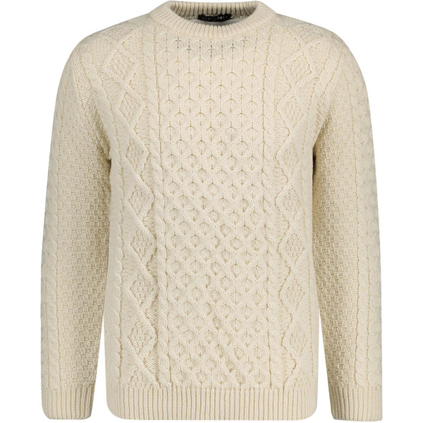 gloverall mens aran chunky braided knit crew neck jumper ecru