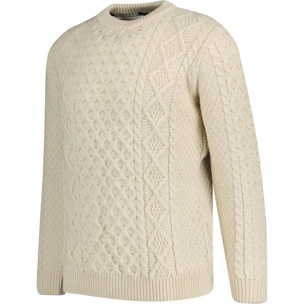 gloverall mens aran chunky braided knit crew neck jumper ecru