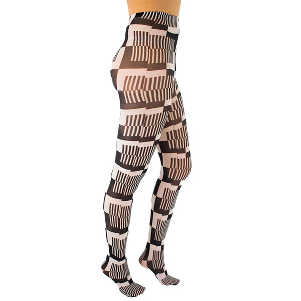 Pamela Mann Retro Monochrome Cube Black and White Printed Tights