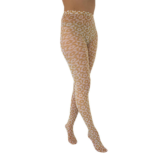 Pamela Mann Retro 60 Mod Floral Flower Checkerboard Printed Tights
