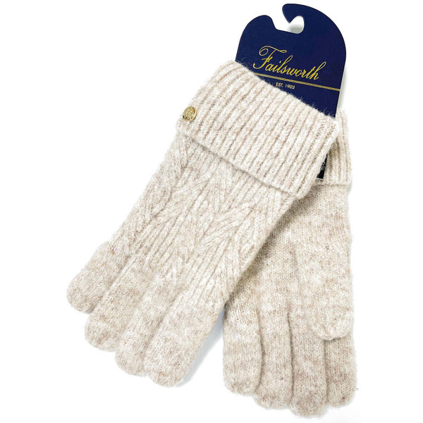 Failsworth Women's Alice Ribbed Cable Knit Gloves in Oatmeal