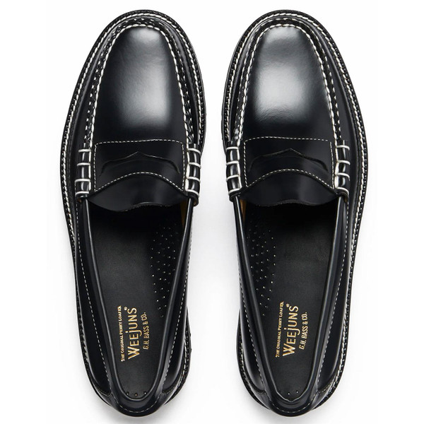 Bass Weejuns Weejun 90 Larson Contrast Stitch Retro Mod Loafers in Black BA91510B 000