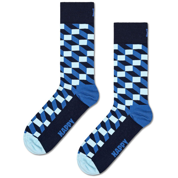 Happy Socks Filled Optic Retro 60s Pop Art Cube Socks in Navy and Blue
