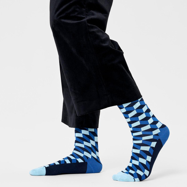 Happy Socks Filled Optic Retro 60s Pop Art Cube Socks in Navy and Blue