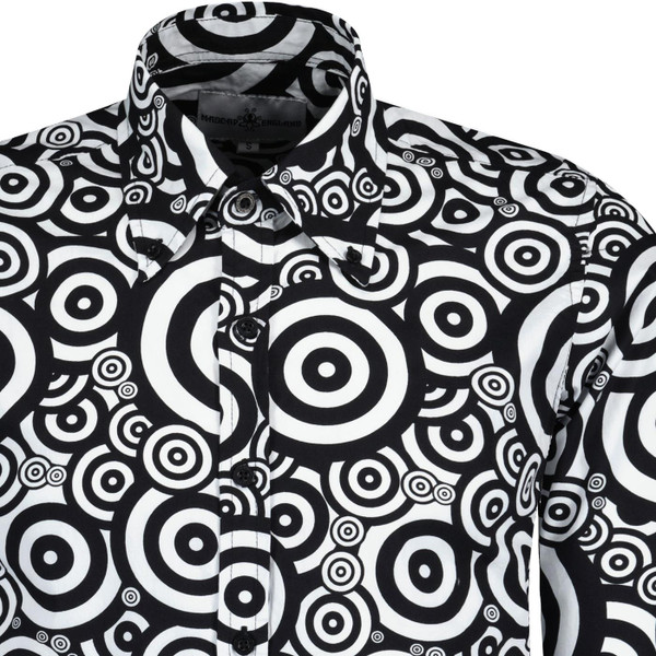 madcap england mens retro oz target pattern long sleeve shirt black white