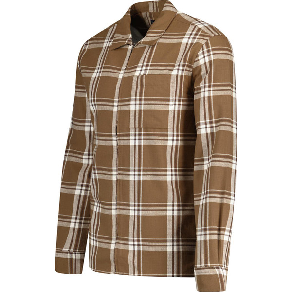 french connection mens shadow check zip through long sleeve overshirt sepia