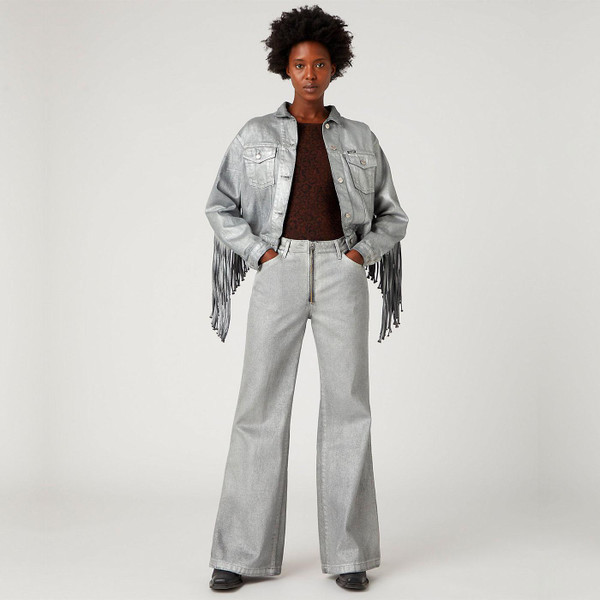 Fender x Wrangler Wanderer Retro 1970s Wide Leg Flares in Silver Relic 