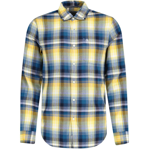 original penguin mens sport plaid long sleeve ecovero shirt dark blue