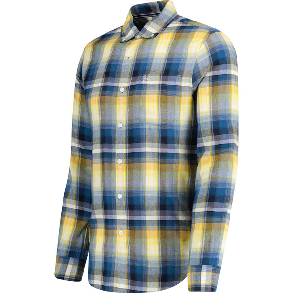 original penguin mens sport plaid long sleeve ecovero shirt dark blue