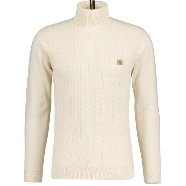 Gabicci Leonardo Cable Knit Roll Neck Jumper in Cream V51GM20