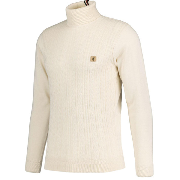 Gabicci Leonardo Cable Knit Mod Roll Neck Jumper in Cream V51GM20