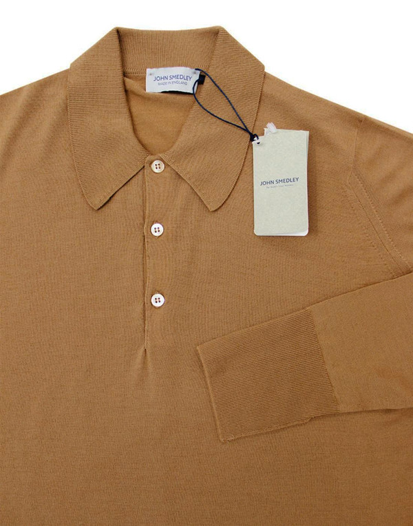 john smedley dorset knit polo camel mod