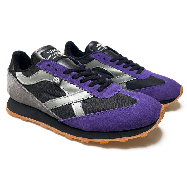 Walsh Strike Made in England Retro Running Trainers in Black/Violet/Grey STR72014