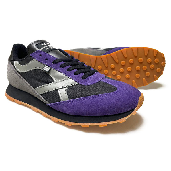 Walsh Strike Made in England Men's Retro Trainers in Black/Violet/Grey STR72014