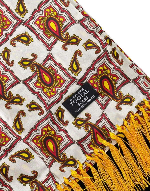 TOOTAL Sixties Retro Mod Geo Tile Silk Scarf Ivory