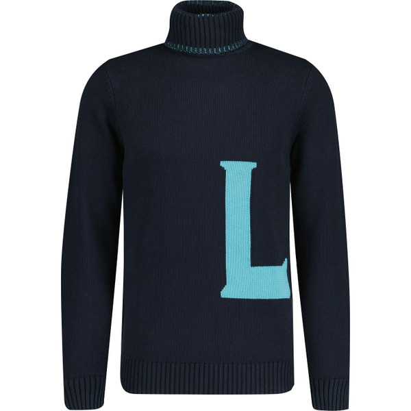 lyle and scott mens retro jacquard initials detail roll neck jumper navy