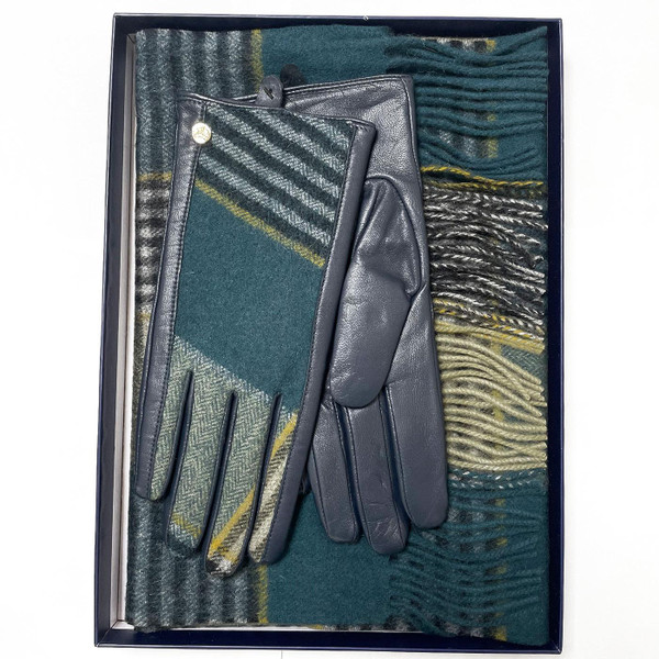 Failsworth Retro Lambswool Scarf and Gloves Gift Set in Teal and Sage