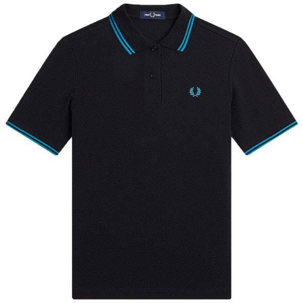 Fred Perry G3600 Women's Twin Tipped Polo Shirt in Black and Cyber Blue G3600 R88