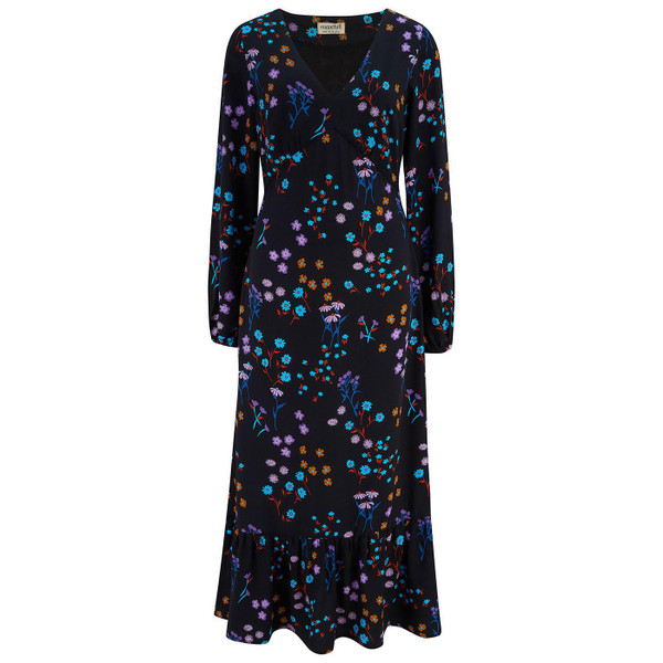 Sugarhill Brighton Retro 70s Petra Midi Dress in Wild Floral black print