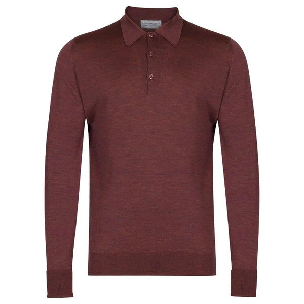 John Smedley Men's Dorset Long Sleeve Merino Wool Mod Polo in Copper