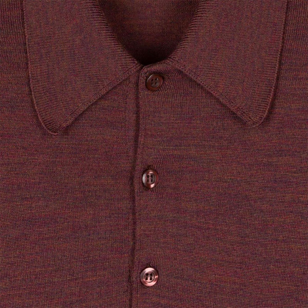 John Smedley Men's Dorset Long Sleeve Merino Wool Mod Polo in Copper