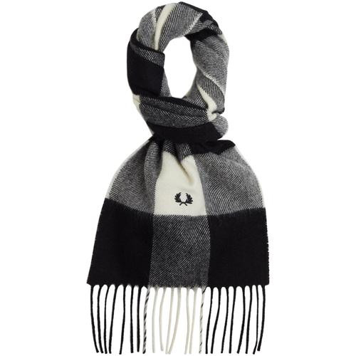 fred perry mens gingham lamb wool scarf snow white black