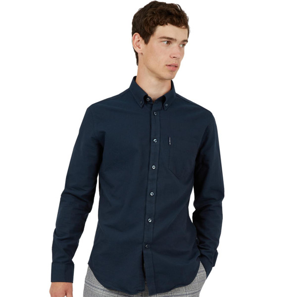 ben sherman mens signature organic cottom long sleeve oxford shirt dark navy