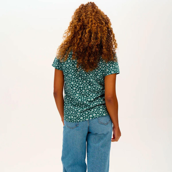 Sugarhill Brighton Eva V-Neck T-shirt in Dark Green Field of Daisies