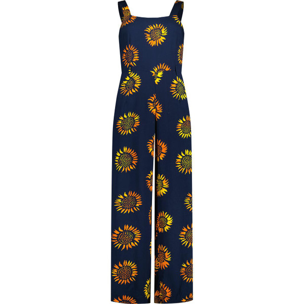 sugarhill brighton womens harper sunflower pattern wide strap sleeveless batik jumpsuit navy