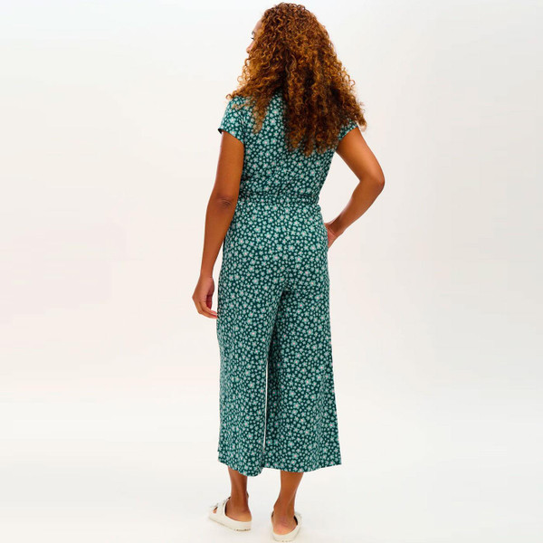 Sugarhill Brighton Katrina Cropped Jersey Jumpsuit in Dark Green Field of Daisies