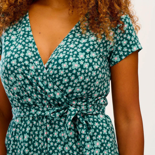 Sugarhill Brighton Katrina Cropped Jersey Jumpsuit in Dark Green Field of Daisies