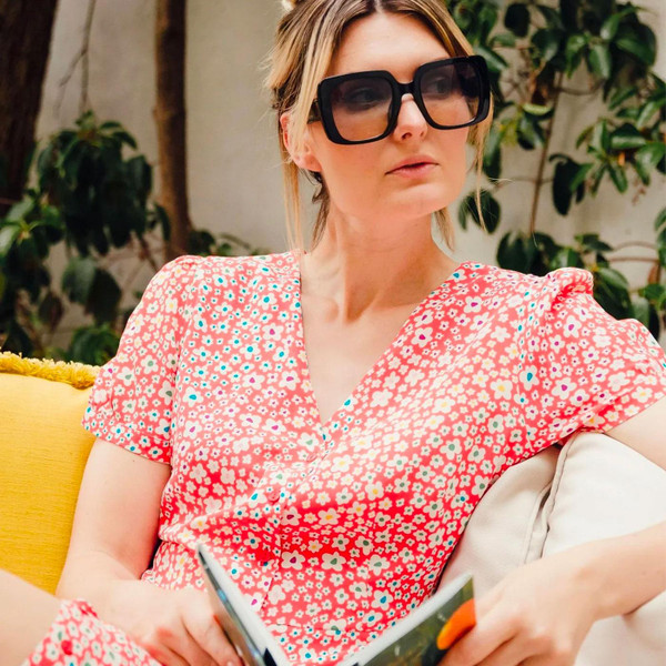 Sugarhill Brighton Gail Retro Dress in Red Rainbow Daisies