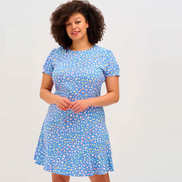 Sugarhill Brighton Amoret Retro Summer Dress in Blue Rainbow Leopard