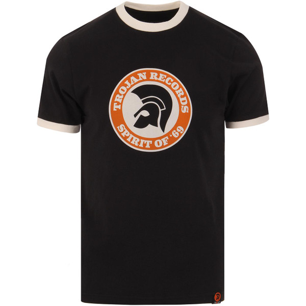 Trojan Records Men's Spirit of 69 Logo Ringer T-Shirt in Black