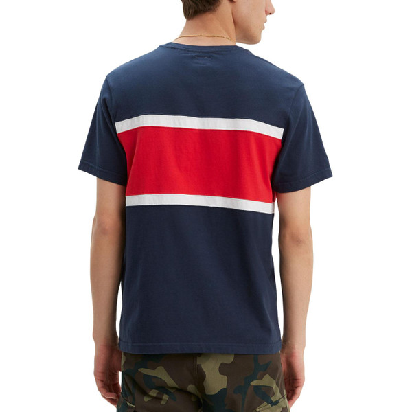 Levi's Men's Retro 1990s Colour Block Logo T-shirt in Dress Blues and Red
