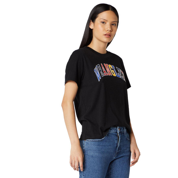 wrangler womens retro rainbow logo t-shirt black