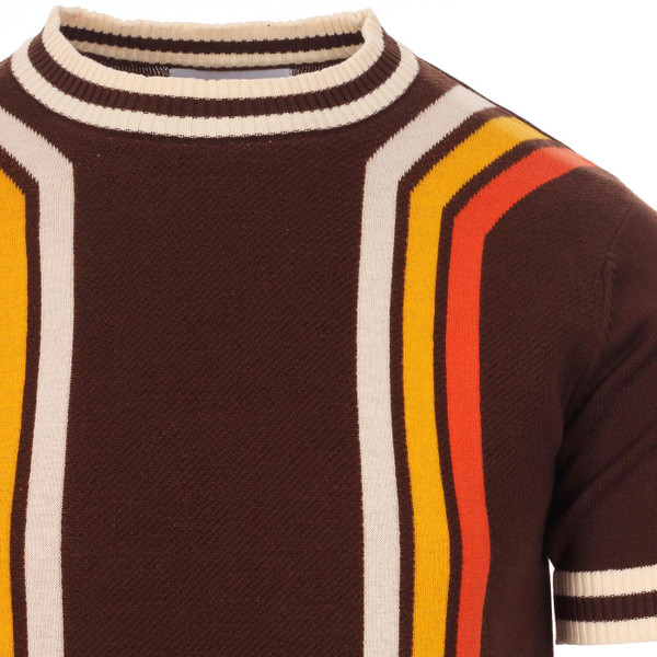 Madcap England Modernista Retro 1970s Mod Waffle Texture Contoured Stripe Knit Tee in Potting Soil
