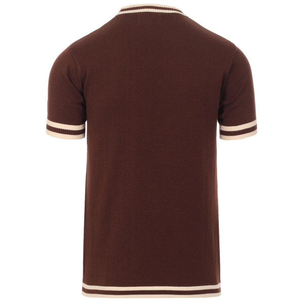 Madcap England Modernista Retro 1970s Mod Waffle Texture Contoured Stripe Knitted T-shirt in Potting Soil
