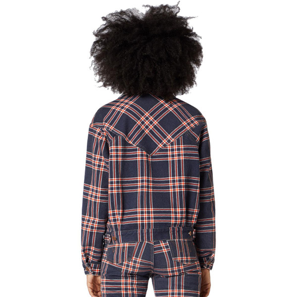 WRANGLER Women's Retro 80s Plaid Denim Jacket indigo