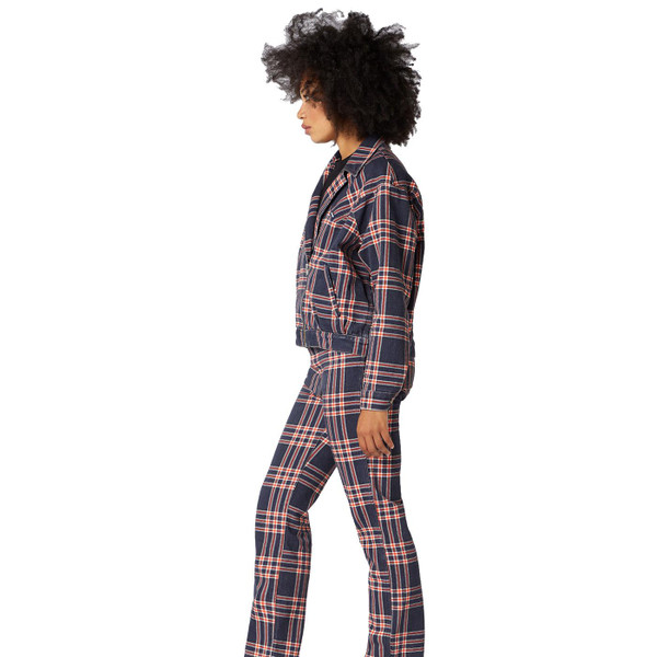 WRANGLER Women's Retro 80s Plaid Denim Jacket indigo