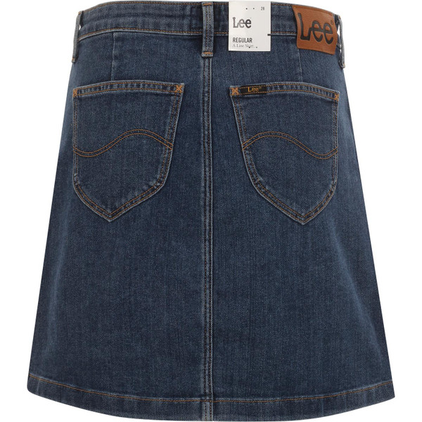 lee jeans womens button front regular waist a line denim skirt dark blue