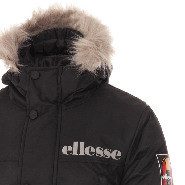 Ellesse Mazzo Men's Retro Mod Snorkel Parka in Black with Faux Fur Trim Ellesse Mazzo Men's Retro Mod Snorkel Parka in Black with Faux Fur Trim