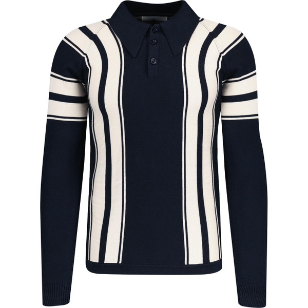 Madcap England Acid Test Men's Retro Mod Long Sleeve Stripe Big Collar Polo Top