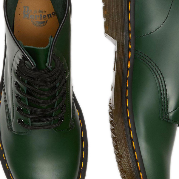 Lace up details on Dr Martens Womens 1460 Smooth Leather Boots in Green