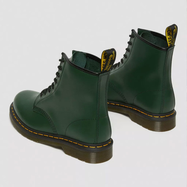 Back of Dr Martens Womens 1460 Smooth Leather Boots in Green
