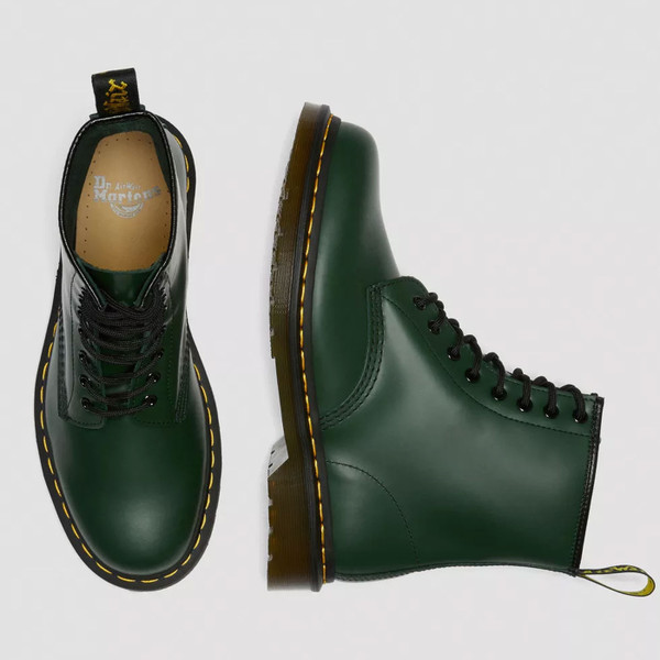 Overhead of Dr Martens Womens 1460 Smooth Leather Boots in Green